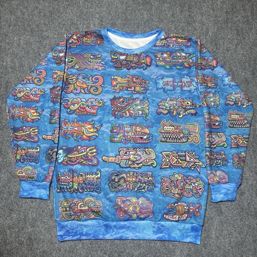 CHRIS DYER Psychedelic Sweatshirt Blue Long Sleeve Sweater Abstract AOP